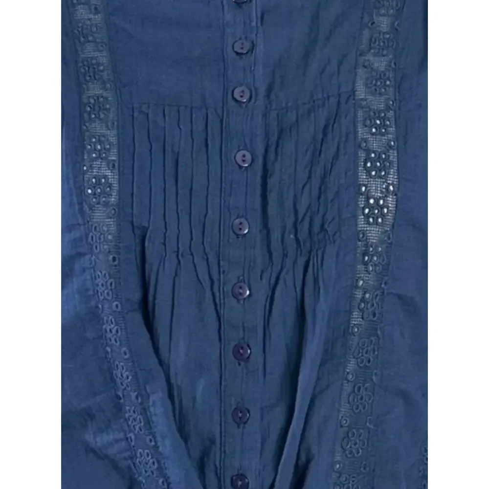 Free People Bohemian Edwardian Dainty Lace Best Of Me Blouse Big Dipper Blue XL
